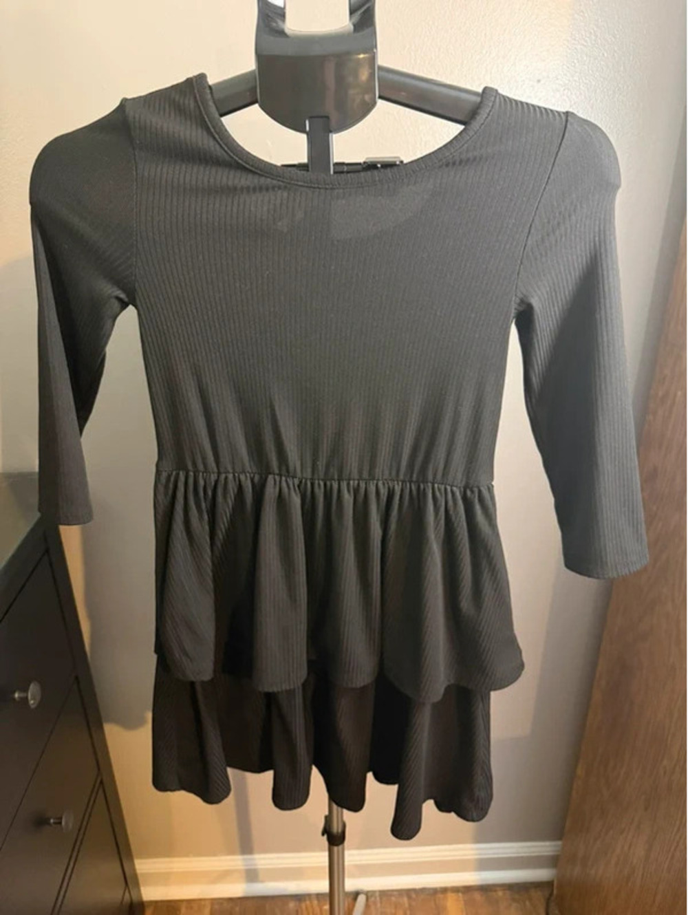 Epic Threads Girls Medium Black Ribbed Tiered Tie Back Top